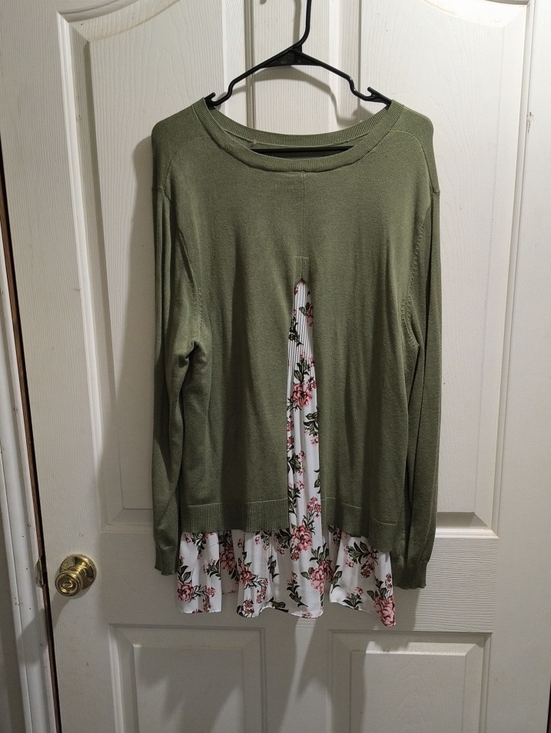 Time and Tru Tops - Time and Tru Olive Green Layered Look Top with Floral Insert